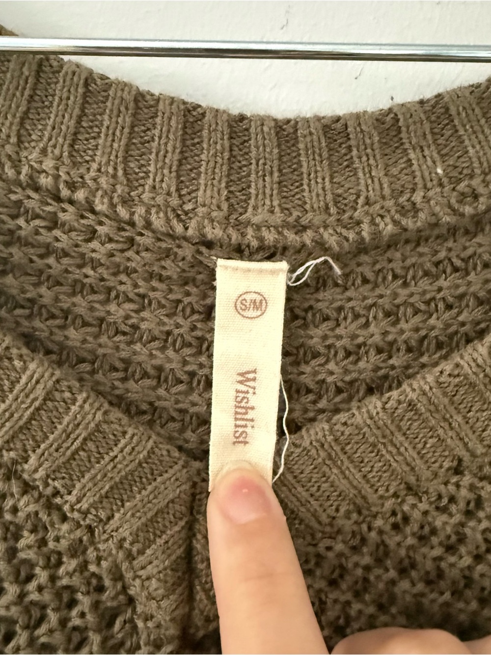 Women's Olive Green Waffle Knit V-Neck Tunic Sweater with Cut Out Shoulders - Picture 4 of 5